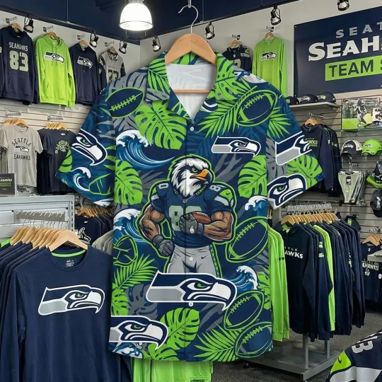 Discover Seahawkss Team Seattle Football Team Hawaiian Button Shirt