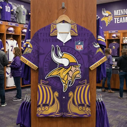 Discover Vikingss Team Minnesota Football Team Hawaiian Button Shirt