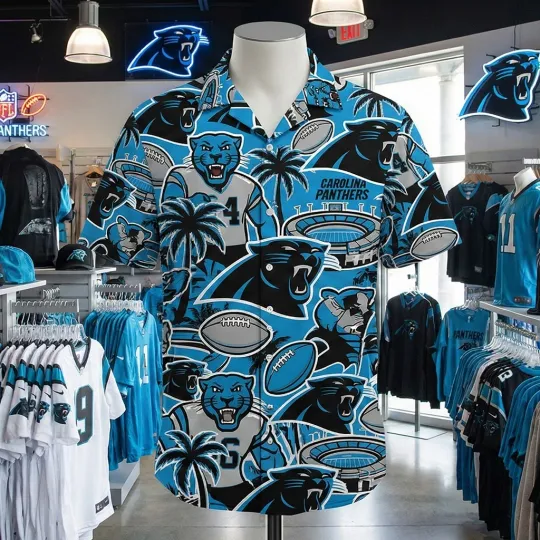 Discover Pantherss Team Carolina Football Team Hawaiian Button Shirt