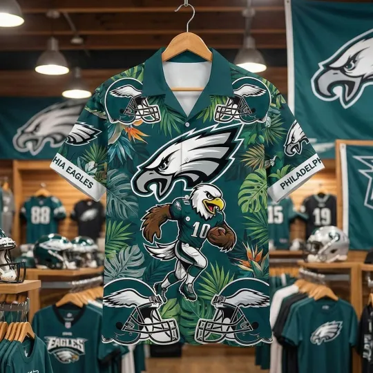 Discover Eagless Team Philadelphia Football Team Hawaiian Button Shirt