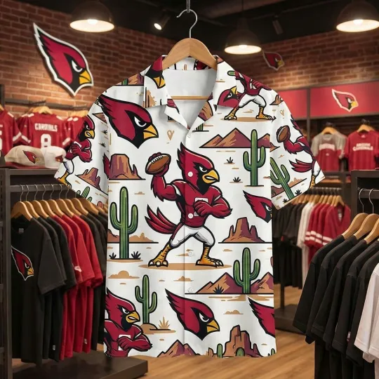 Discover Cardinalss Team Arizonna Football Team Hawaiian Button Shirt
