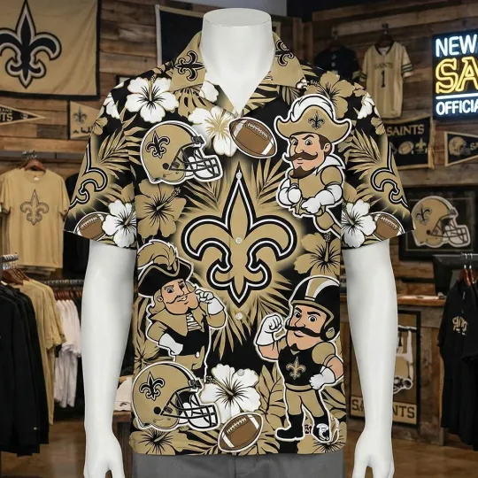 Saintss Team New Orleans Football Team Hawaiian Button Shirt
