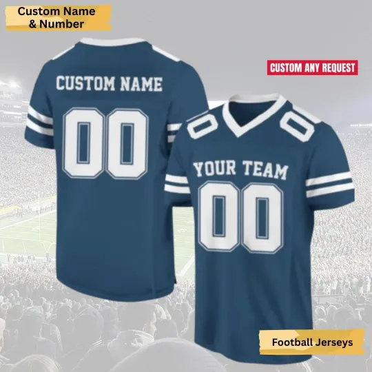 Custom Navy Blue Football Jersey Personalized Team Name Number Gift