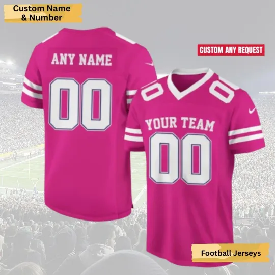 Discover Custom Football Jersey, Personalized Name & Number, Pink Fan Gift