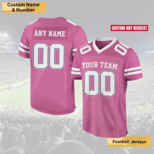 Discover Custom Pink Football Jersey Any Team Name & Number Unisex Gift