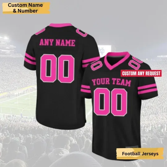 Discover Custom Black Pink Football Jersey Team Name Number Breast Cancer Gift