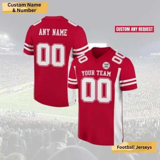 Discover Custom Football Jersey, Personalized Name & Number, Red Fan Gift