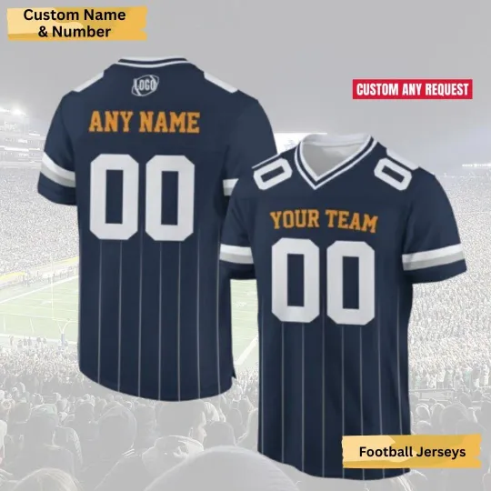 Discover Custom Navy Pinstripe Football Jersey Personalized Team Number