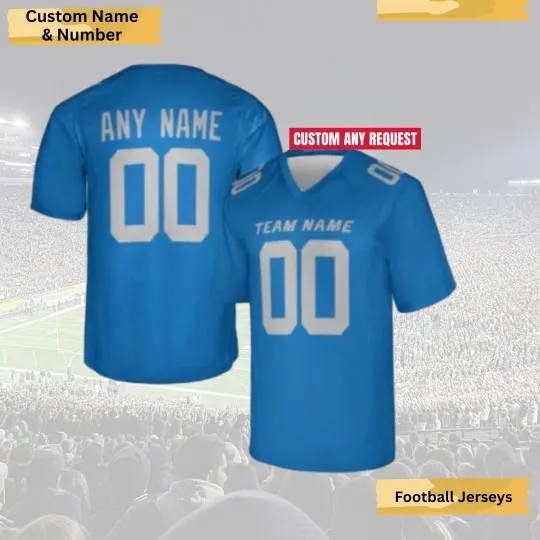 Discover Custom Classic Blue Football Jersey Personalized Team Name Number Gift