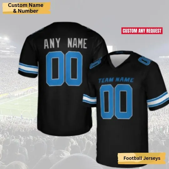 Discover Personalized Black Blue Trim Football Jersey Custom Team Name