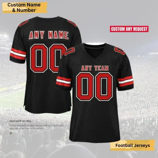 Discover Personalized Black Red Accent Football Jersey Custom Team Name