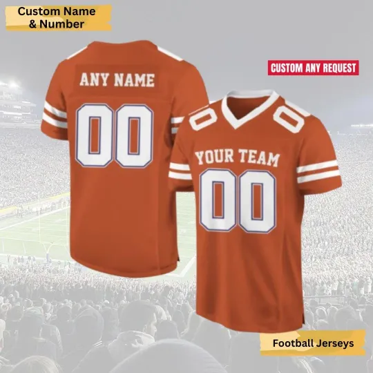 Discover Custom Orange Football Jersey Any Team Name Number Gift for Fans