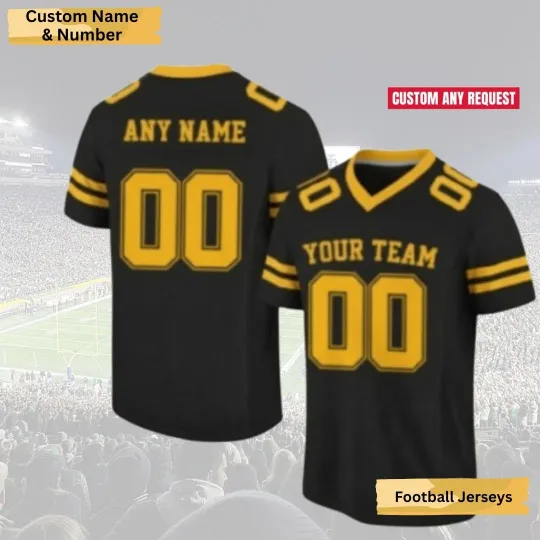 Discover Personalized Black Yellow Football Jersey Custom Team Name Game Day