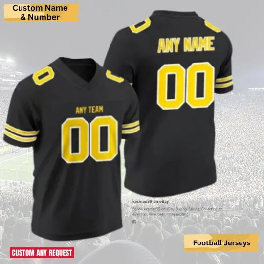Discover Custom Black Gold Accent Football Jersey Team Name & Number Gift