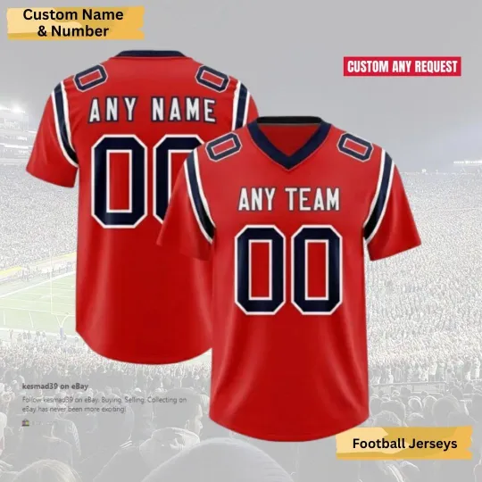 Discover Custom Red Navy Accent Football Jersey Personalized Team Name Number