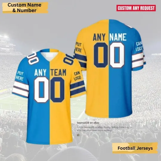 Discover Custom Blue Yellow Split Football Jersey Dual Team Personalized Gift