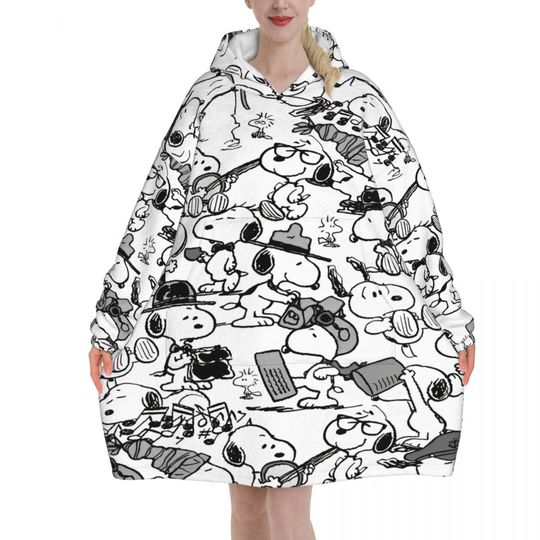 Discover Snoopys Oversized Blanket Hoodie Sweatshirt Long Fleece Hooded Wearable Blanket with Large Pocket for Women Men