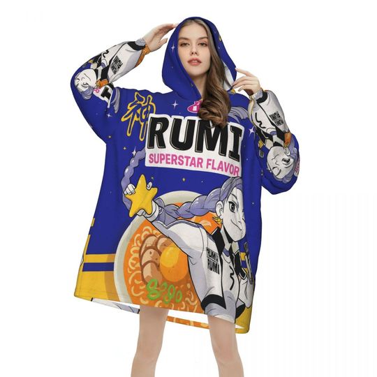 Discover Kpop Demon Hunters Ramen Rumi Wearable Blanket Hoodie for Women Warm Cozy Large Blanket Sweatshirt Thick Fleece Hooded Blanket