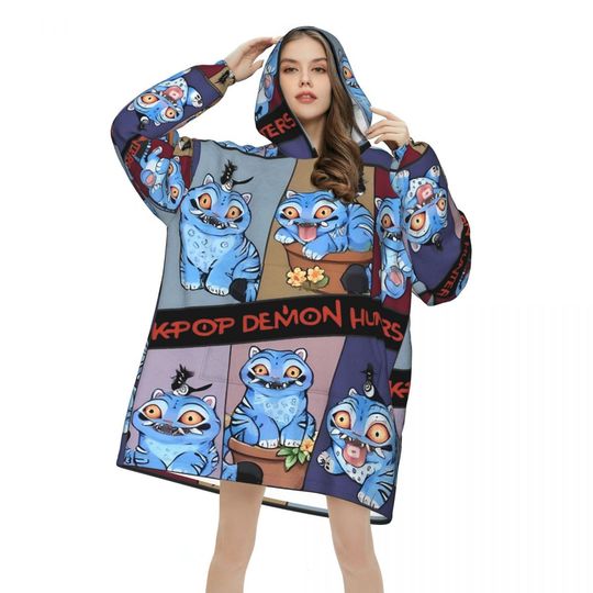Discover Demon Hunter Tiger Derpy Kpop Demon Hunters Wearable Blanket Hoodie for Women Men Oversized Sweatshirt Blanket with Pocket