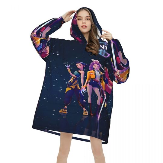 Kpop Demon Hunters Blanket Hoodie Wearable Blanket Large with Pocket