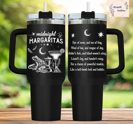 Discover Midnight Margaritas Witch Tumbler 40oz with Handle Stainless Steel Drinkware Gift for Women