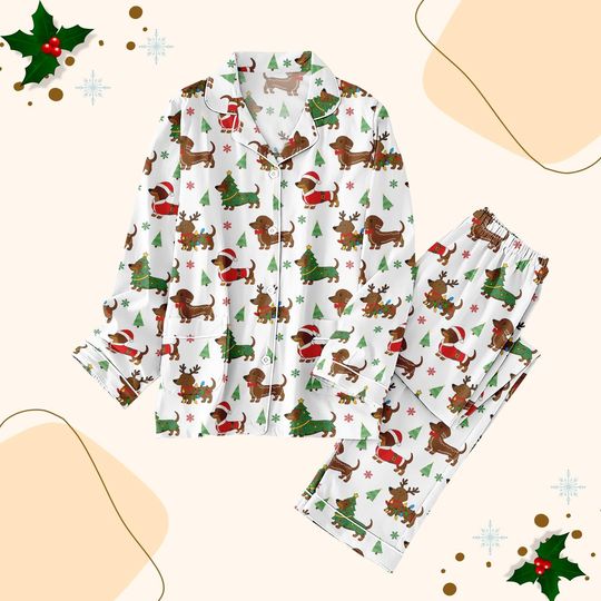 Discover Dachshund Christmas Pajamas Set, Wiener Dog Women Pajamas, Xmas Holiday Pajamas For Pet Lover, Funny Dog Sleepwear, Merry Christmas Pjs