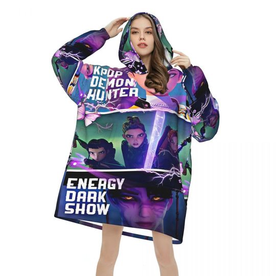 Kpop Demon Hunters Huntrix Wearable Blanket Hoodie for Women Men