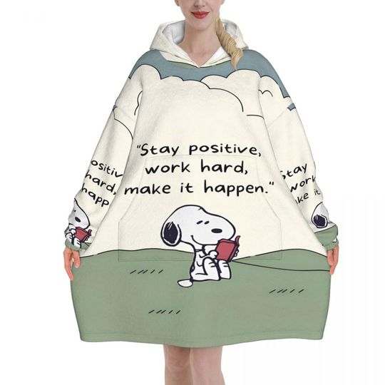 Discover Snoopys Cute Dogs Woodstock Wearable Blanket Hoodie for Women Men Oversized Sweatshirt Blanket with Pocket