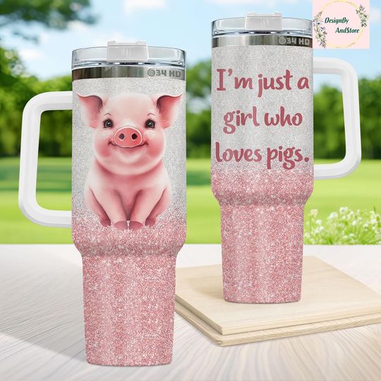 Discover Pig Tumbler 40oz with Handle - Stainless Steel Girl Gift, Pig Lover Gift, Farmhouse Decor