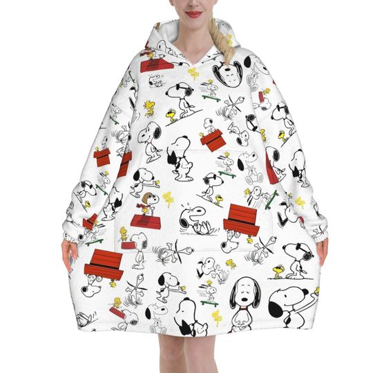 Discover Snoopys Cute Dogs Woodstock Wearable Blanket Hoodie for Women Men Oversized Sweatshirt Blanket with Pocket