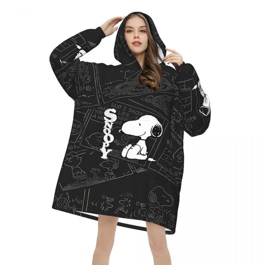 Discover Snoopys Cute Wearable Blanket Hoodie for Women Men Warm Cozy Oversize Blanket Sweatshirt Thick Fleece Hooded Blanket with Pocket