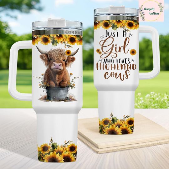 Discover Highland Cow 40 oz Tumbler with Handle, Stainless Steel Farm Animal Gift