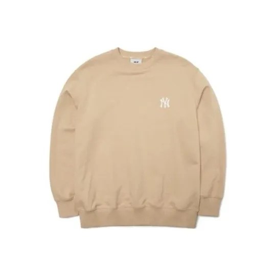 Crewneck Pullover Sweatshirt with Letter Print, Unisex, Khaki