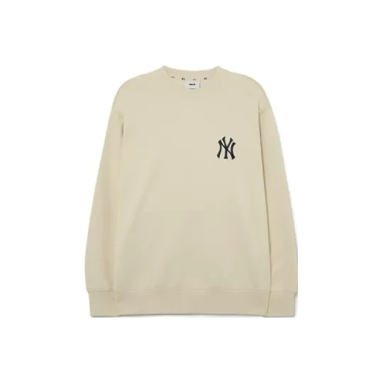 Discover MLB Letter Logo Print Crewneck Pullover Sweatshirt Unisex Light Yellow