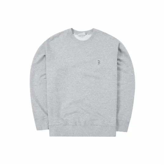 Solid Color Logo Printed Sports Crewneck Pullover Sweatshirt Unisex Gray
