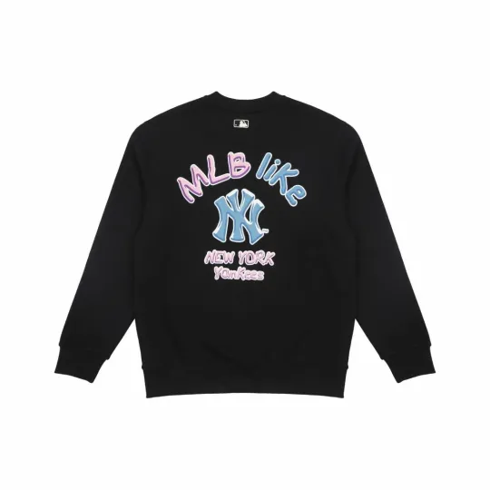 Discover MLB Letter Logo Crewneck Pullover Sweatshirt Unisex Black