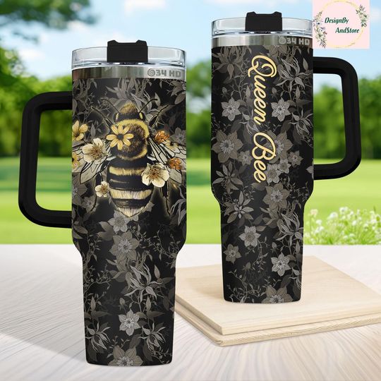 Discover Queen Bee Tumbler 40oz with Handle - Bee Lover Gift, Stainless Steel, Boss Lady Gift, Bee Themed Home Decor