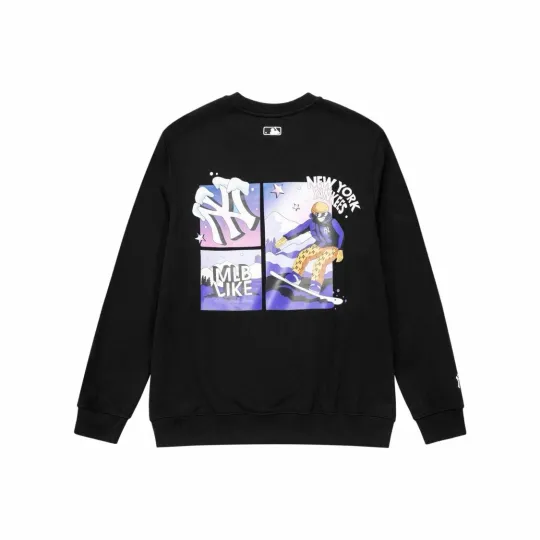 Discover MLB Letter Pattern Print Crewneck Long Sleeve Sweatshirt Unisex Black