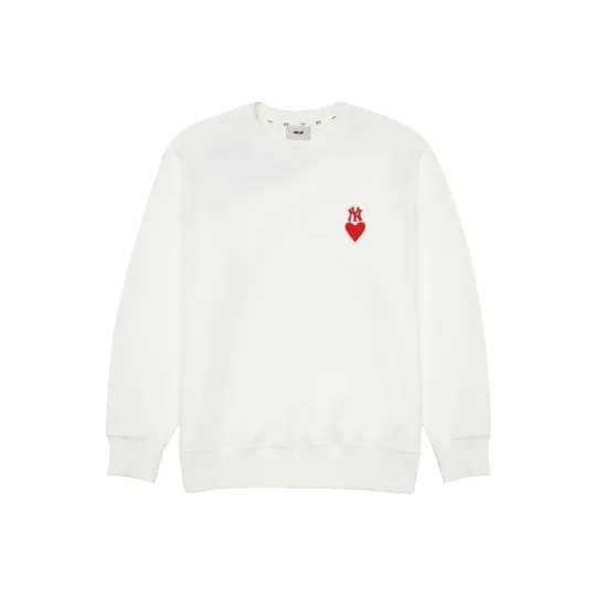 Discover MLB Letter Logo Print Crewneck Pullover Sweatshirt Unisex Cream Color