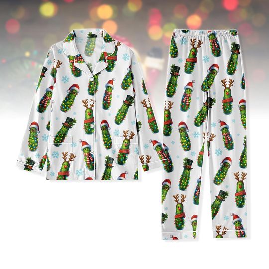 Christmas Pickle Christmas Pajamas, Novelty Pajama Set, Family Matching Pajamas Set