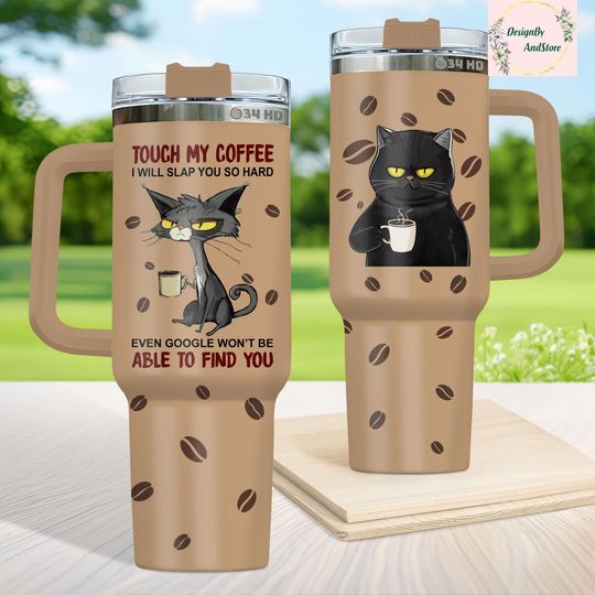 Discover Black Cat Coffee Tumbler 40oz, Cat Lover Gift, Stainless Steel Tumbler, Cat Lady Gift, Black Cat Merch, Cat Themed Decor