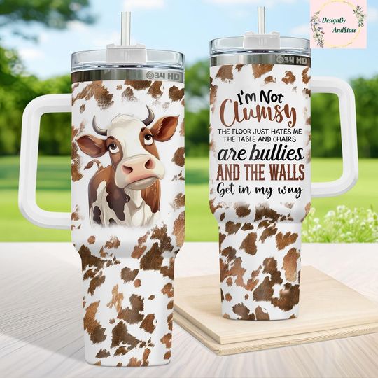 Discover Brown Cow Tumbler 40oz with Handle – Farm Animal and Cow Lover Gift, Stainless Steel