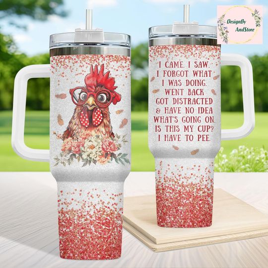 Discover 40 oz Chicken Lover Tumbler with Handle, Insulated Farm Drinkware, Chicken Merch Gift