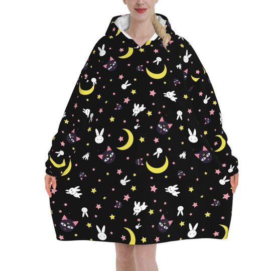 Discover Sailor Luna Moons Anime Blanket Hoodie Oversized Wearable Sweatshirts Pullover for Women Girls Warm Cozy Fleece Hooded Blankets