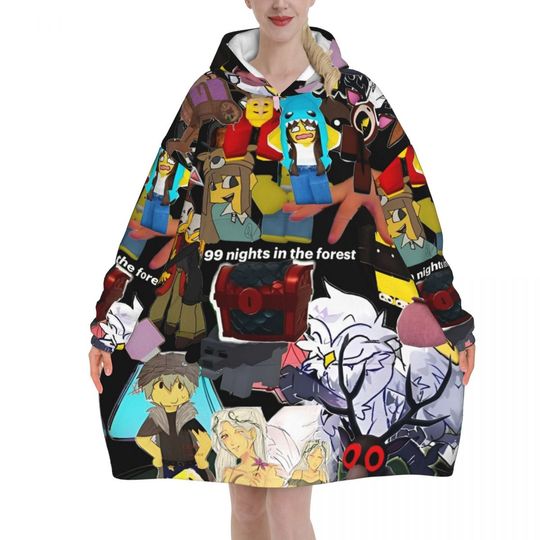 Discover 99 Nights In The Forests Blanket Hoodie Wearable Video Games Blanket Oversize with Pocket Warm Sleeping Bag Soft Cozy Onesie