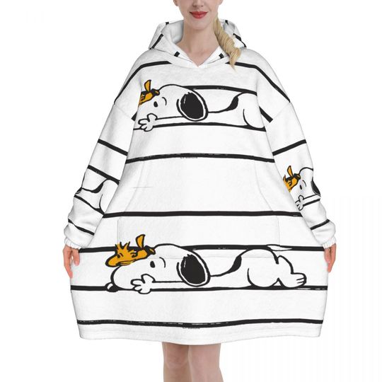 Discover Snoopys Cute Dogs Woodstock Wearable Blanket Hoodie for Women Men Oversized Sweatshirt Blanket with Pocket