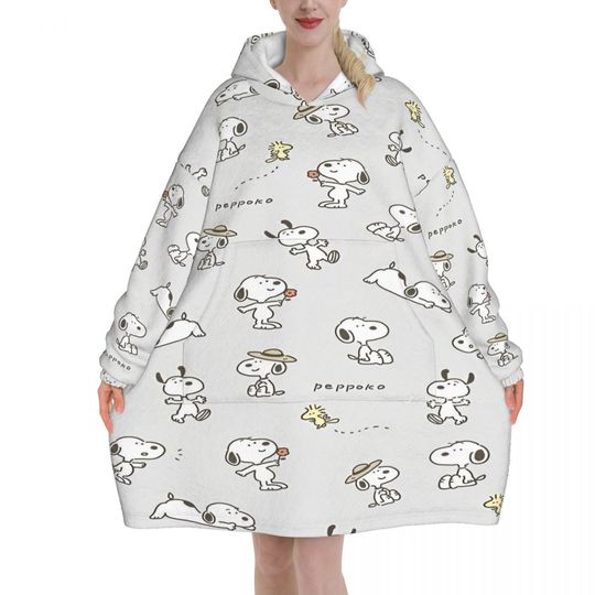Discover Snoopys  Wearable Blanket Hoodie for Women Men Warm Cozy Oversize Blanket Sweatshirt Thick Fleece Hooded Blanket with Pocket