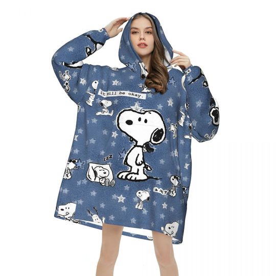 Discover Snoopys Dog Wearable Blanket Hoodie for Women Men Warm Cozy Oversize Blanket Sweatshirt Thick Fleece Hooded Blanket with Pocket