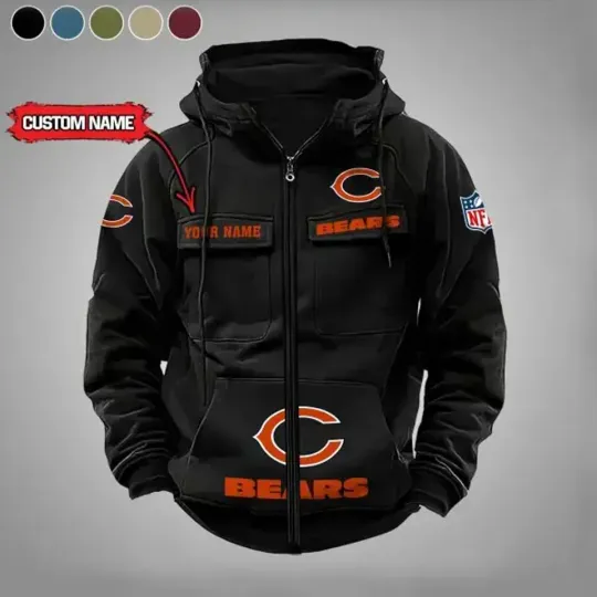 Personalized Chicago Bears Cargo Zip Hoodie Football Team Fan Gift