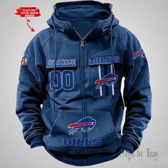 Personalized Buffalo Bills Cargo Zip Hoodie Football Team Fan Gift
